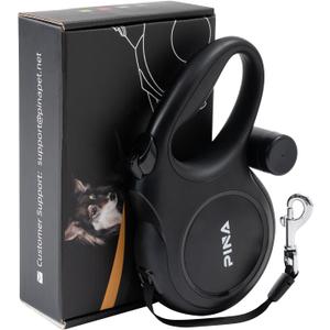 PINA Upgraded Retractable Dog Leash, 26 ft Dog Leash for Small Medium Large Dogs Up to 110lbs, Heavy Duty Reflective Nylon Tape 360 Tangle-Free, with Anti-Slip Handle, One-Handed Brake, Pause, Lock (Black)