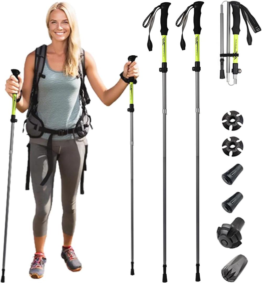 Trekking Poles Collapsible 2 Pack, 7075 Aluminum Alloy Hiking Poles, Adjustable 45"-53" with Anti-Shock EVA Grips, 3-Section, 260lbs Ultralight Trekking Sticks for Snow Ice Rock Walking