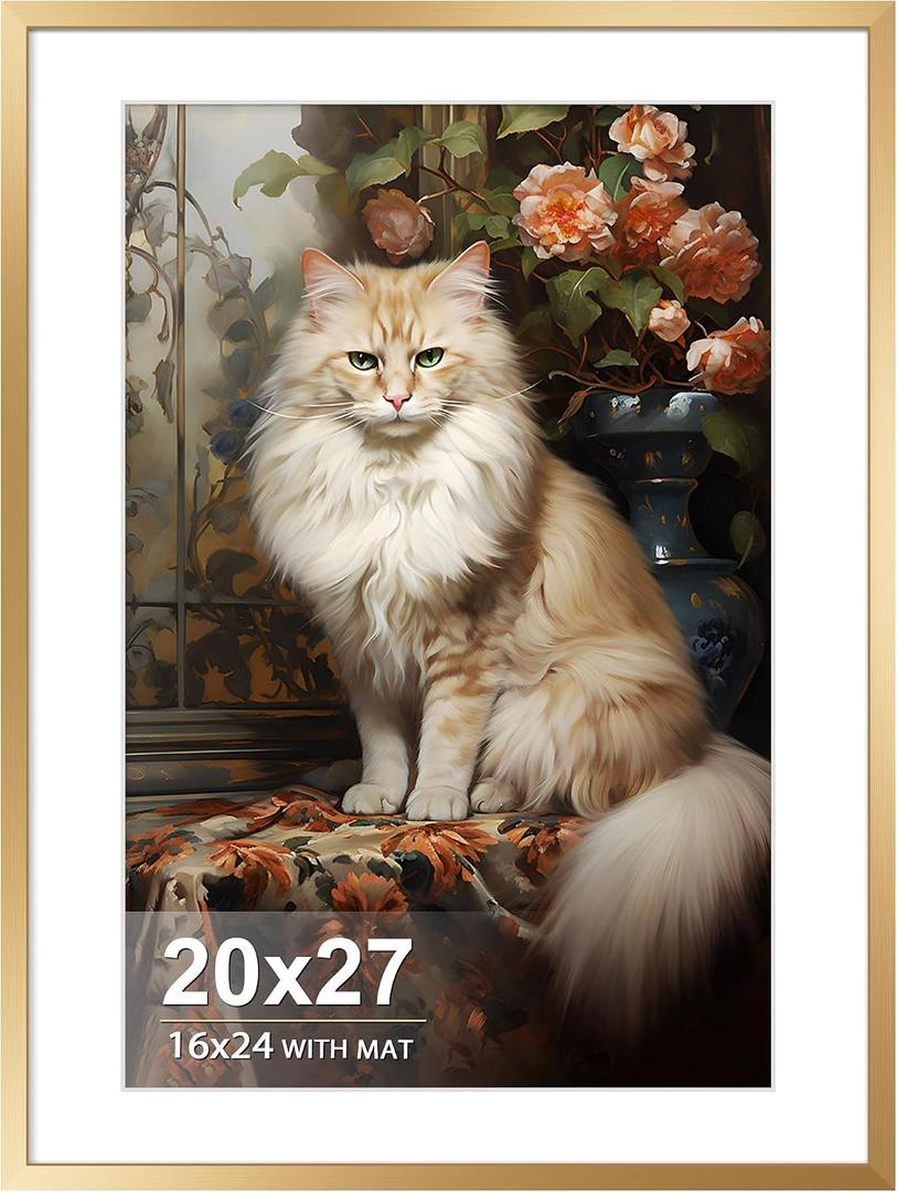 Puzzle Frame 20x27 Rose Gold with Real Glass, Display Pictures 16x24 with Mat or 27x20 Without, 20 x 27 Aluminum Metal Poster Frame for Vertical or Horizontal Wall Hanging