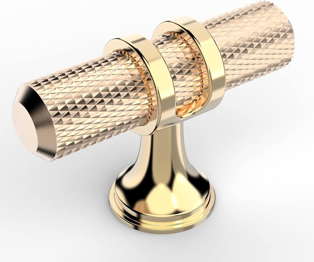 10 Pack Gold Knurled Cabinet Knobs for Dresser Kitchen Cabinets Single Hole Brushed Brass Cabinet Pulls Hardware