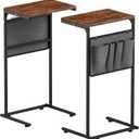 Vantic C Shaped End Table Set of 2, Small Side Table for Couch and Recliner, Slide Under Sofa Tray Desk with Storage Bag for Living Room and Bedroom, Rustic Brown