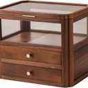 Walnut Wood & Glass Storage Cabinets Desktop Organizers Countertop with Drawers (SYJ-SCWD02)