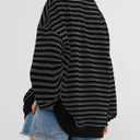 BTFBM Sweatshirt For Women 2026 Summer Crewneck Long Sleeve Oversized Striped Pullover Tops Y2K Clothes Workout Shirt (Black, L)