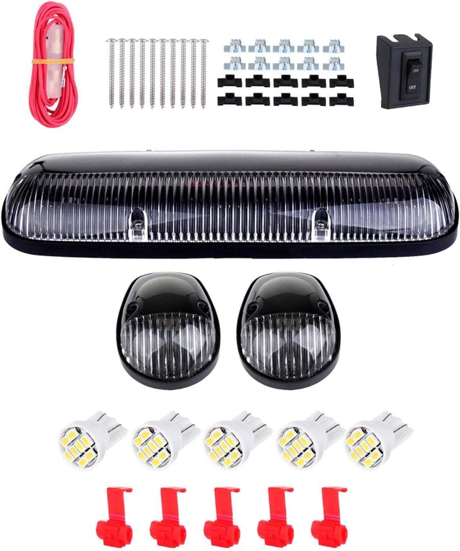 Cciyu Clear Cover Cab Roof Top Marker Running Top Clearance Lights Assembly + Wire Pack T10-8-3020-SMD White For Chevy Silverado 1500 2002 2004-2005 For Chevy Silverado 1500 2002