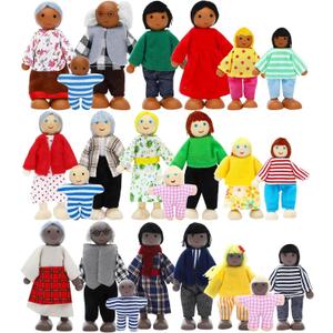 ONEST 23 Pieces Wooden Dollhouse Family Set Mini People Figures Dollhouse Dolls Wooden Doll Family Pretend Play Figures Accessories for Pretend Doll House Toy