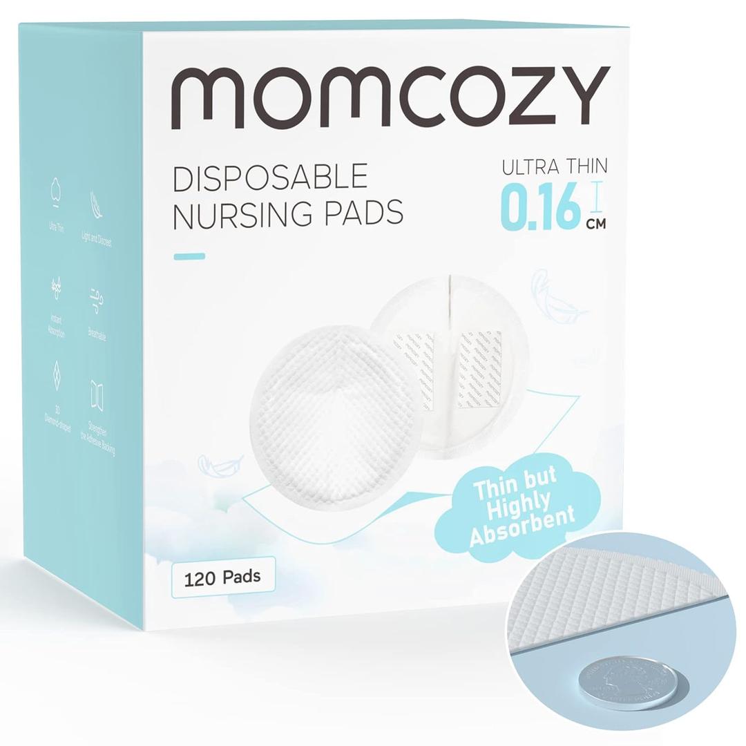 Momcozy Ultra-Thin Disposable Nursing Pads, Super Absorbent and Breathable Breastfeeding Pads, Make The Breasts Light and Unburdened, 3D Shape for The Best Fit, Individually Packaged120 Count