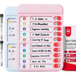 Magnetic Chore Chart for Kids, ADHD Tools to Do List Check List Chart Board Routine Chart, Visual Schedule for Fridge, Home with 10 Sliders and Magnetic Marker - (Blue+Pink)