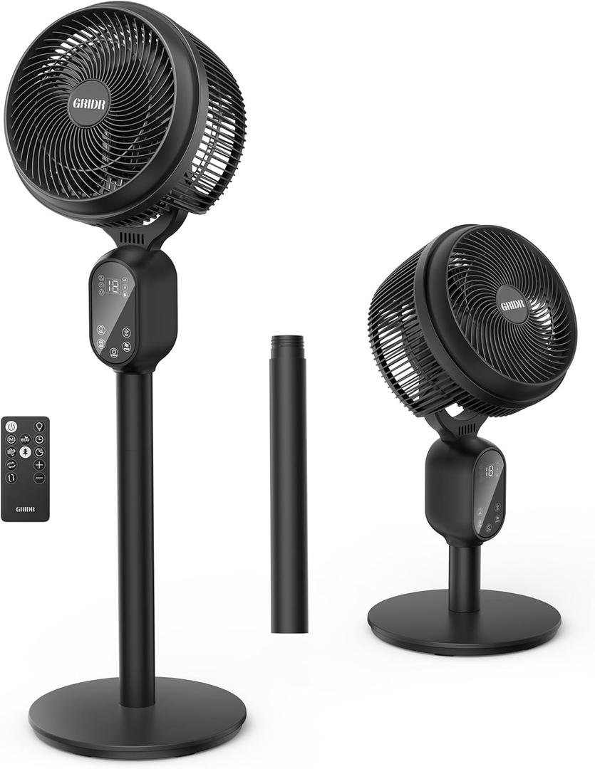 Fan For Bedroom, Pedestal Fans 90+90 Smart Oscillating, Standing Fans for Home 12 Speeds, 4 modes, 12H Timer, Quiet Floor Fan with DC Motor 20dB, 90ft for Room, 22-35'' Adjustable Height (Black)