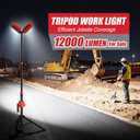 SYLSTAR Hybrid Powered LED Work Light with Tripod, 12000 Lumens Corded & Rechargeable Battery Work Light, 7.4ft Aluminum Telescopic Stand, 3 Brightness Levels, IP65, Dual Head, Portable Job Site Light