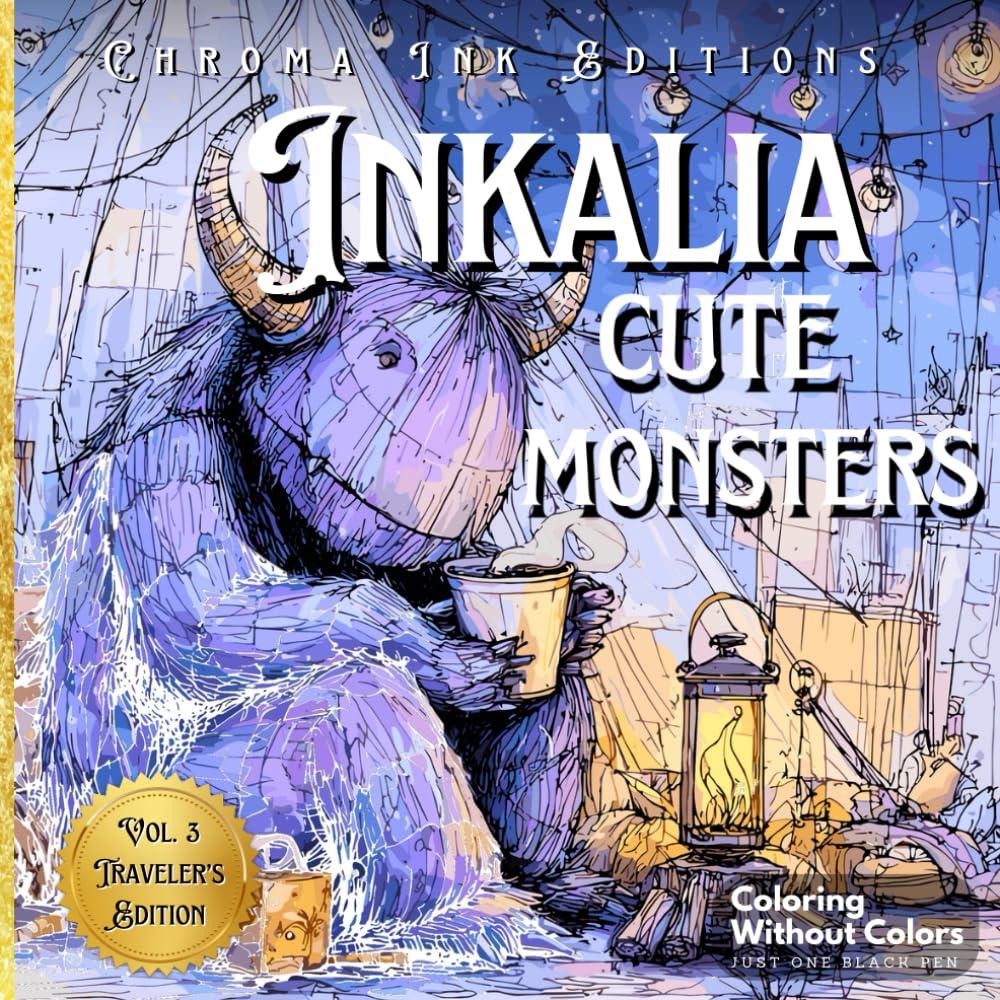 Inkalia Cute Monsters - Bring These Monsters to Life with One Black Pen: Wildly Entertaining Stress Relief Coloring Book  Coloring Book for Teens and Adults (Inkalia: Fantasy Creatures)