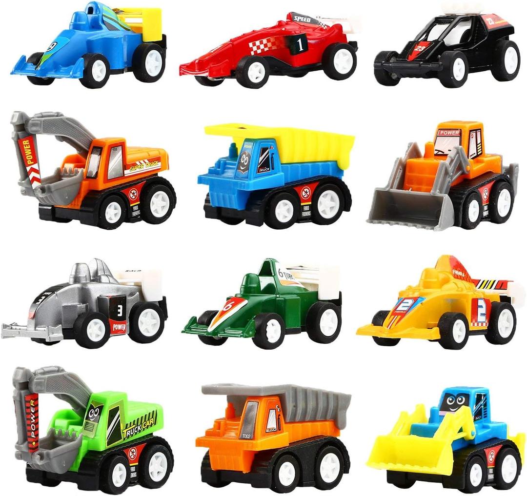 Yeonha Toys Pull Back Vehicles, 11 Pack Mini Assorted Construction Vehicles and Race Car Toy for Kids and Toddlers