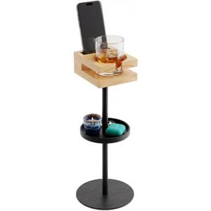 Drink Table for Small Spaces - Slim Pedestal Side Table with Real Wood Top & Stable Base for Coffee & Cocktails - Ideal for Tight Living Room & Bedroom Spaces (Walnut)