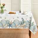 Horaldaily Summer Tablecloth 6084 Inch Rectangular, Watercolor Sealife Conch Starfish Seaweed Washable Seasonal Table Cover for Party Picnic Dinner Decor