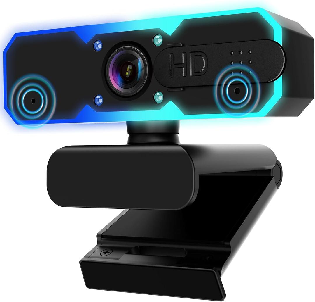 NBPOWER 1080P 60FPS Streaming Camera Webcam with Microphone and Fill RGB Light, Autofocus, Work with Laptop/Desktop Computer/Winsdows/Mac OS/PC Computer for Camera