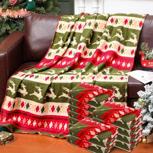 Preboun 12 Pack Christmas Fleece Throw Blankets Bulk 50 x 60 Inch Lightweight Xmas Holiday Printed Throw Blanket Christmas Reindeer Blanket for Couch Bed Sofa Travel Camping Homeless Donate Pet