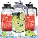 3 Packs 64OZ Glass Pitcher with Lid, Wide Mouth Mason Jar Water Jug, Leak-Proof Airtight Mason Jar for Cold Brew Coffee, Iced tea, Milk, Food Storage, Sun Tea