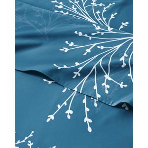 Floral Sheets - Blue & White Floral Bed Sheet Set - 1 Flat, 1 Fitted & 2 Pillowcases w/ Deep Pockets - Wrinkle & Fade Free - Boho Botanical Bedding - Ultra-Soft, Breathable & Cooling - King Size Set (07 - Sea Spray)