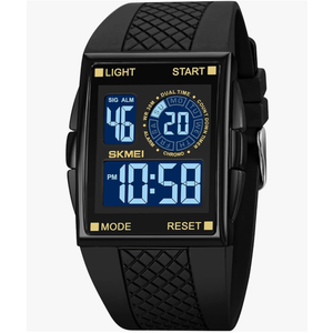 FANMIS Men's Rectangle Dial Sports Wrist Watches with 7 Colors Optional LED Backlight Multifunctional Alarm Stopwatch 12/24H Rubber Strap Watch