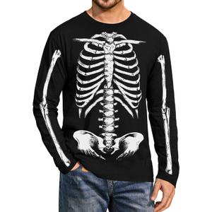 Mainfini Men's Halloween T-Shirt Skeleton Jack O' Lantern Cotton Long Sleeve Shirts (S-3XL) (Large)