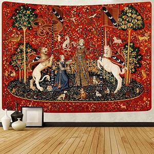 FEASRT Medieval Lady & Unicorn Tapestry for Bedroom, Living Room, Apartment & Dorm Decor - 80x60 Inches