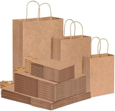 OUTUXED 150pcs Brown Kraft Paper Bags with Handles [3 Sizes 20/70/60] Paper Gift Bags Assorted Sizes for Retail, Merchandise & Party Use