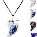 LMS 6 Hole Ceramic Strawfire Mini Ocarina Legend of Zelda Triforce Design with Free Tutorial Songbook (Blue & white)