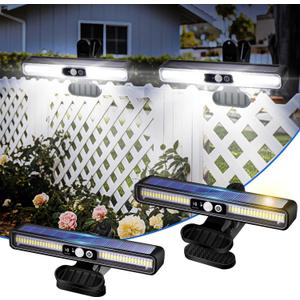 Clip on Solar Motion Sensor Lights Outdoor Waterproof with 36 LEDs, 6000K, 2 Pack Solar Powered Fence Lights for Outside Chain Link Fence Garage Gutter Camping (Cool White)