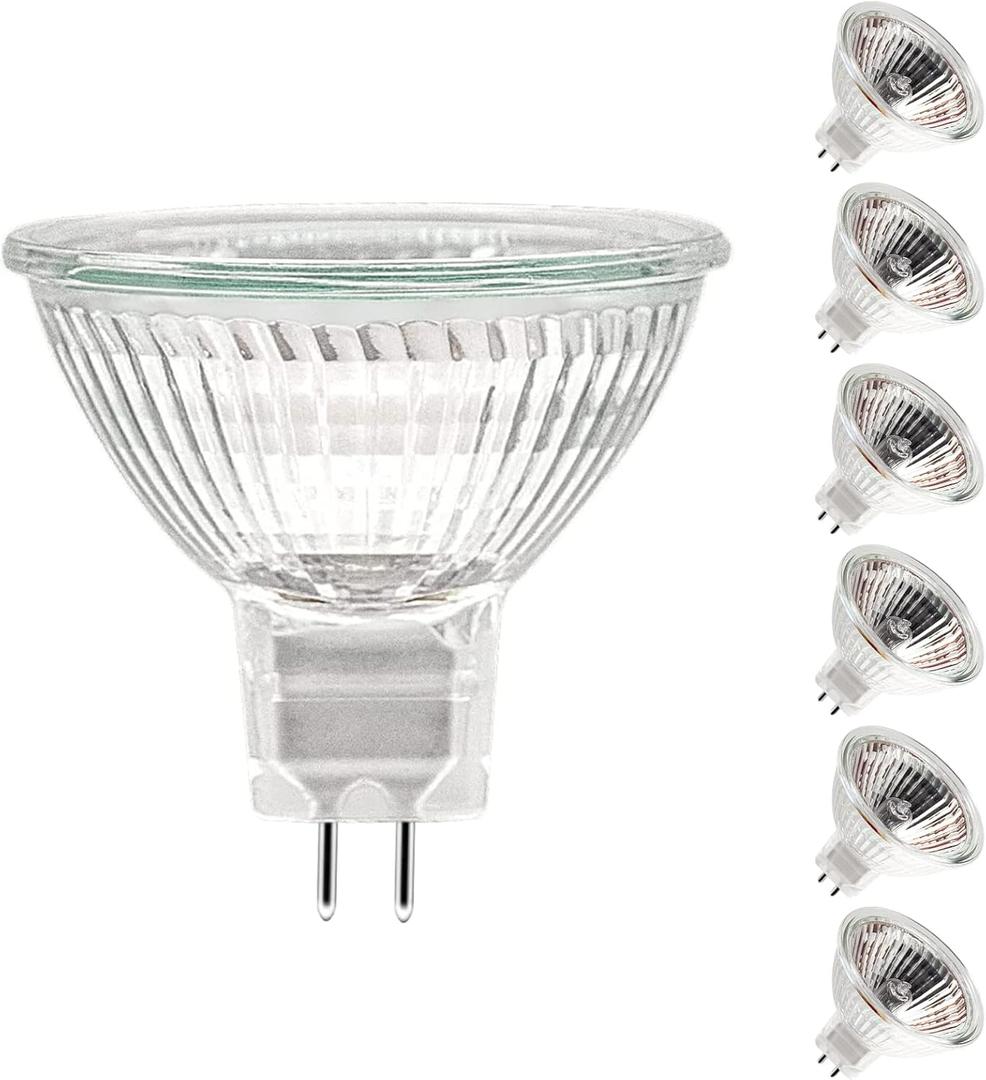 MR16 Halogen Bulb 20W 12V, Durable 6 Packs High Output Halogen Light Bulbs 2 pin GU5.3 Base for Landscape Lights, Track Lights, Fiber Optics, Desk Lamps, Dimmable, 2700K Warm White