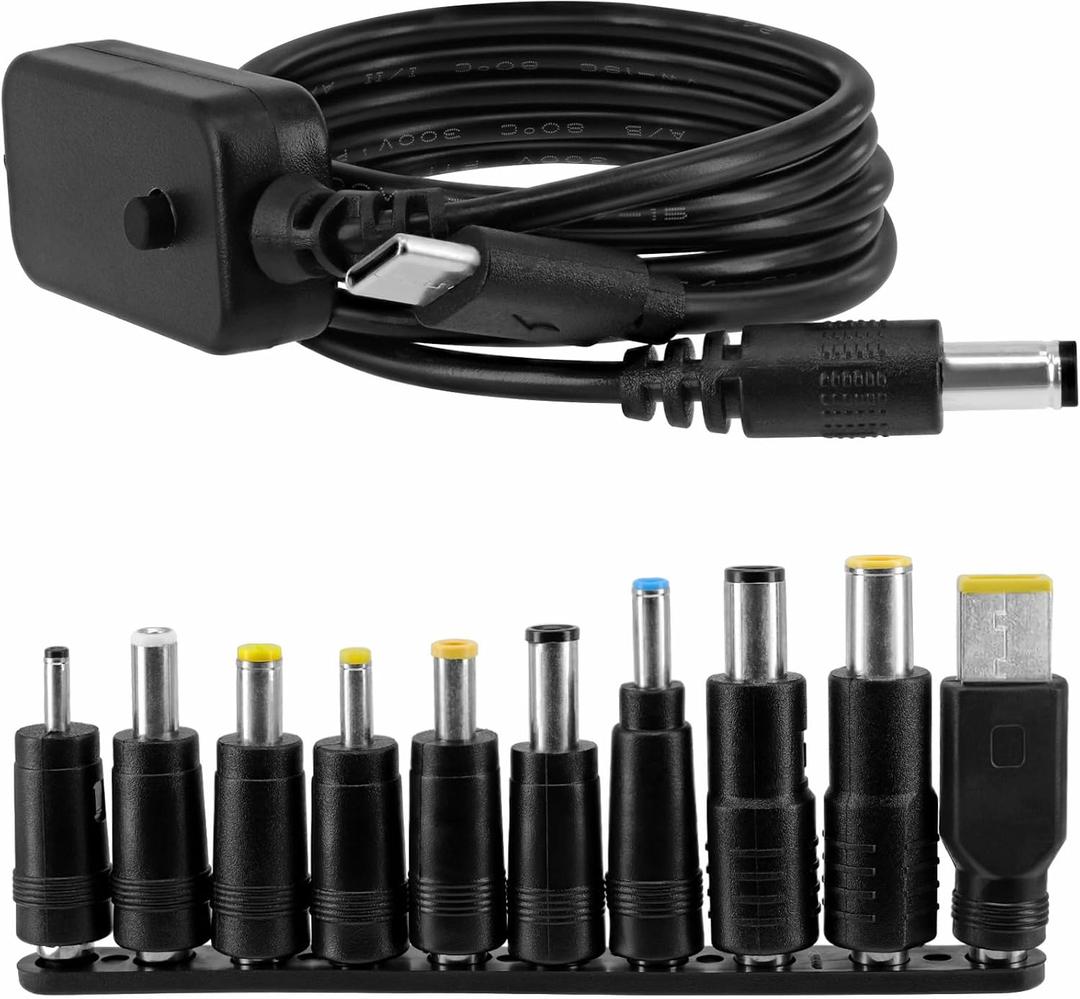 Type C to DC Power Charger Converter, 1.2M/3.9FT Cord with 10 Connecor Tips USB C to DC PD Charger Adapter Cable Adjustable Voltage 5V-9V-12V-15V-20V PD Fast