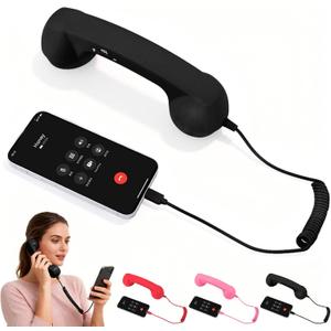 Retro Phone Handset for iPhone & Android, Cell Phone Receiver with Microphone & Speaker,Retro Phone Handset,Comfortable Retro Telephone Style Landline Handle Receiver Cell Mobile Phones (Black)