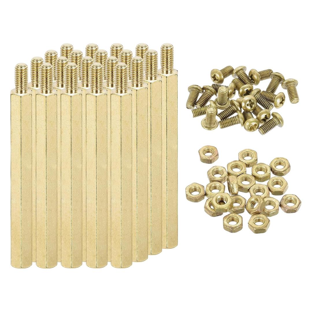 MECCANIXITY M3 Male Brass Hex Spacer Standoffs Screws Nuts, 20 Set Hex Column Screw Nut Assortment Kit M3*40+6 Threaded Standoff for Raspberry Pi PCB Motherboard DIY