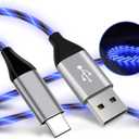 Light Up USB C Cable, LED Fast Charger Type C Charging Cords, USB-A to USB-C Compatible with Samsung Galaxy S20/S10/S9/S8, LG V40/V30 and More (Blue, 6 ft)