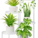iDavosic.ly 5 Tier Metal Plant Stand Shelf for Indoor Outdoor, Rustproof Corner Flower Pot Holder Stand, Multi-tier Foldable Planter Rack Display Shelves for Patio Living Room Balcony Office (White)