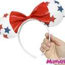 LUV HER Disney USA Patriotic Headband, 4th of July Outfits for Women, Red White and Blue Decoration, Patriotic Hair Accessories, Star Print and Red Bow