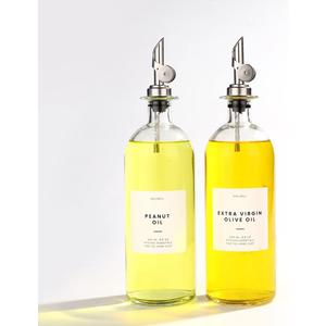 Molimoli Oil and Vinegar Dispenser with Metal Pour Spout, Weighted Pourer, Glass Bottle Dispenser for Kitchen, Olive Oil Cruet, Glass Olive Oil Bottle | 500ml, Set of 2 (Silver)