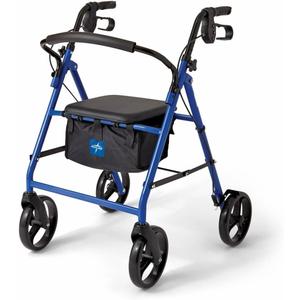 Medline Steel Rollator Walker for Adult Mobility Impairment, Blue, 350 lb. Weight Capacity, 8” Wheels, Foldable, Adjustable Handles, Rolling Walker for Seniors