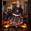 Cheerleader Costume for Girls Zombie Cheerleaders Outfit Kids Halloween Scary Bloody Dress Accessories Set (XS)