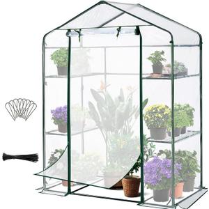 Quictent Greenhouse for Outdoors, Mini Walk-in Portable Flower Garden Plant Kit Outside, Heavy Duty 3 Tiers 4 Shelves Steel Frame & Durable Cover W/ Screen Door, 4.7x2.4x6.4 FT, Clear