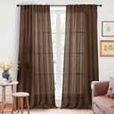 YoungsTex Brown Linen Curtains 84 Inches Long for Living Room - Chocolate Semi Sheer Drapes Light Filtering with Rod Pocket Back Tab for Bedroom, 2 Panels, 52 X 84 Inch