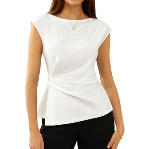 GRACE KARIN Womens 2026 Spring Short Sleeve Tops, Dressy Casual Peplum Shirts Outfit, Tunic Blouses Trendy Fashion Clothes (Large, White)