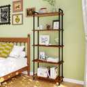 Industrial Bookshelf, Pipe Shelf Bookcase, 5 Tier, 30" Walnut, 30"L × 70"H