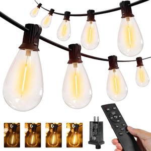 Ollny S11 100FT Outdoor String Lights with Remote, Plug in Waterproof Connectable 3 Modes Dimmable Timers Patio Lights with 48+2 LED Spare Bulbs, Dusk to Dawn Outdoor Light for Outside Bistro Yard
