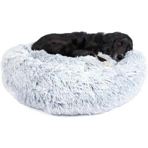 Barkbox Dog Bed, 2-in-1 Memory Foam Donut Cuddler Dog and Cat Bed, Calming Orthopedic Joint Relief Fur Crate Lounger for Pets, Machine Washable + Removable Cover, Waterproof Lining, Includes Toy (Large, Grey)