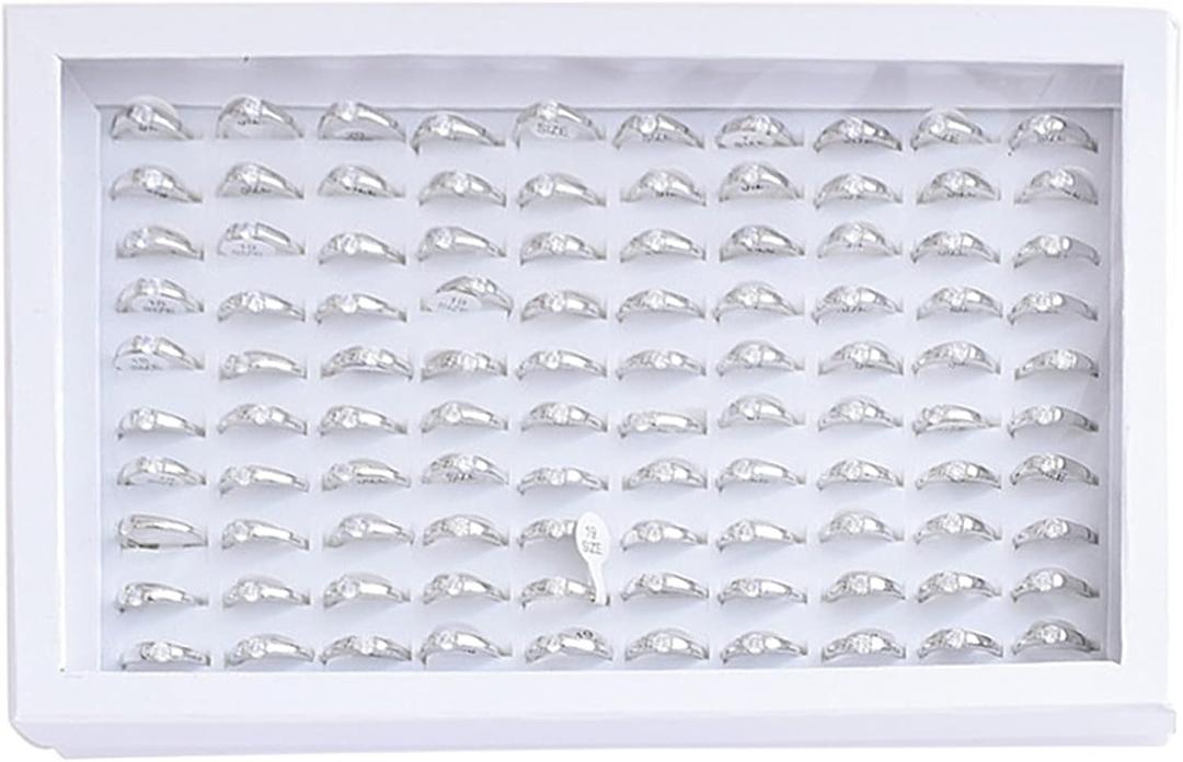 ZLY Jewelry Rings Display Tray Velvet 100 Slot Case Box Jewelry Storage Box (White)