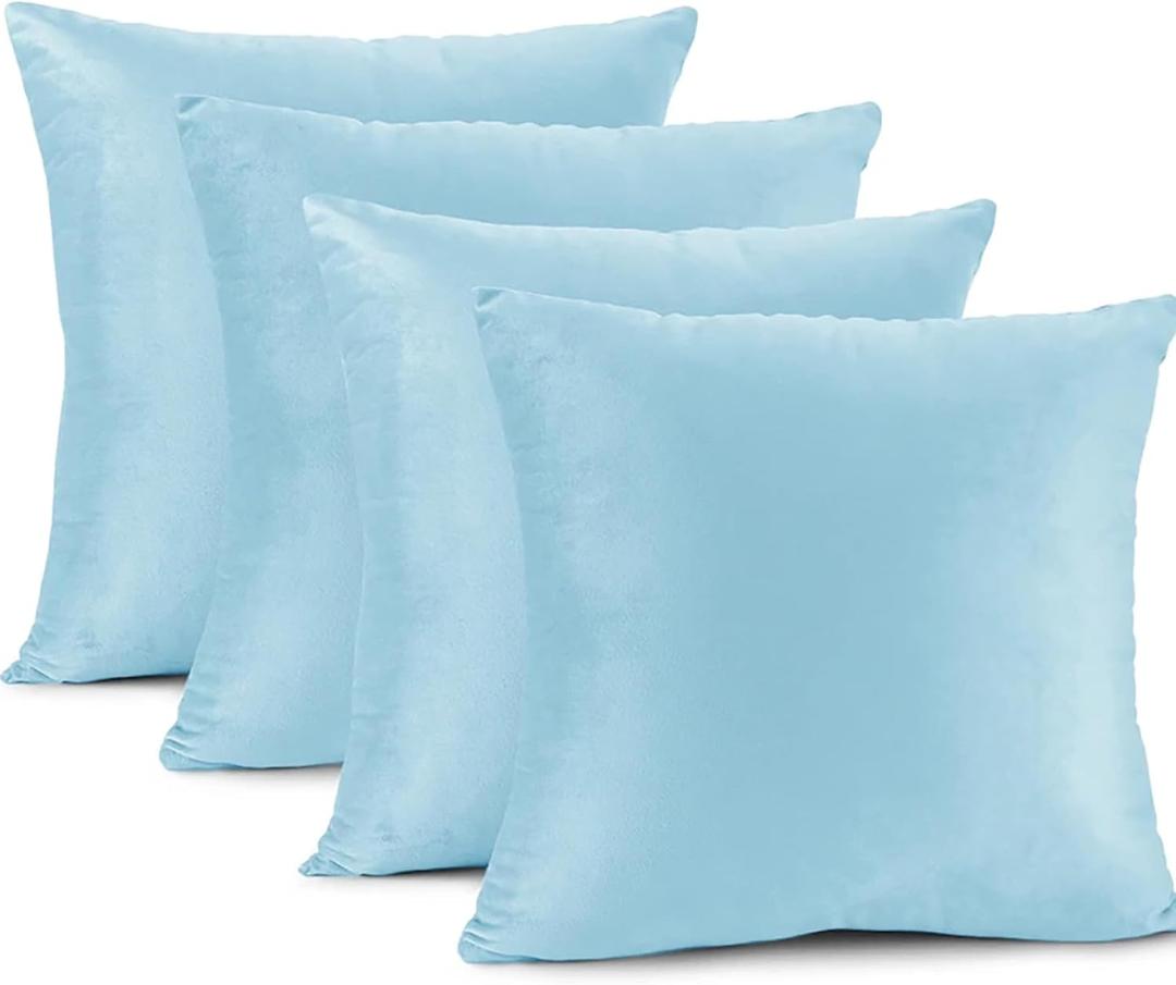 LANE LINEN Throw Pillow Inserts Pack of 4-18 x 18 Inches Blue Velvet Pillows for Sofa, Couch and Bed - Indoor Decorative Pillows