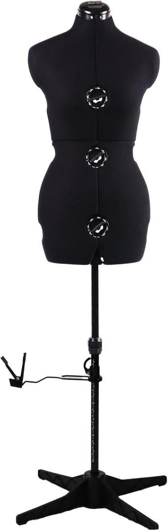 Dress Forms for Sewing, Black Female Mannequin Adjustable Size 6-14, Pin able Model Body with 13 Dials & 360 Degree Hem Guide, Up to 75" Height Adjustable for Clothing Display