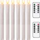 Tyawon Battery Operated Drip Real Wax LED Flameless Taper Candles 10-Key Remote with Timer 9.8 inch Window Candles LED Flickering Warm Wick Christmas Home Wedding Decor (Pack of 6)-Lvory White