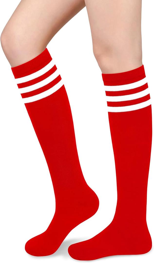 Knee High Socks for Women Knee Socks Tube Socks Womens Athletic Socks Cotton Tall Socks Long Socks Knee High Stockings, One Size, Red/White