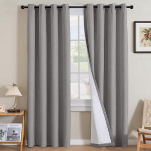 H.VERSAILTEX Linen Curtains 100% Blackout Curtains for Bedroom 108 inch Long Full Light Blocking Nature Linen Blended Window Curtains for Living Room Nickel Grommet (2 Panels, Heathered Dove)