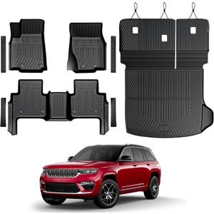 Floor Mats Set for 2022-2025 2026 Jeep Grand Cherokee Accessories, Full Coverage All Weather Floor Mats Cargo Mat with Backrest Protectors & Door Sill Guards (Include 4xe Not for L or WK)